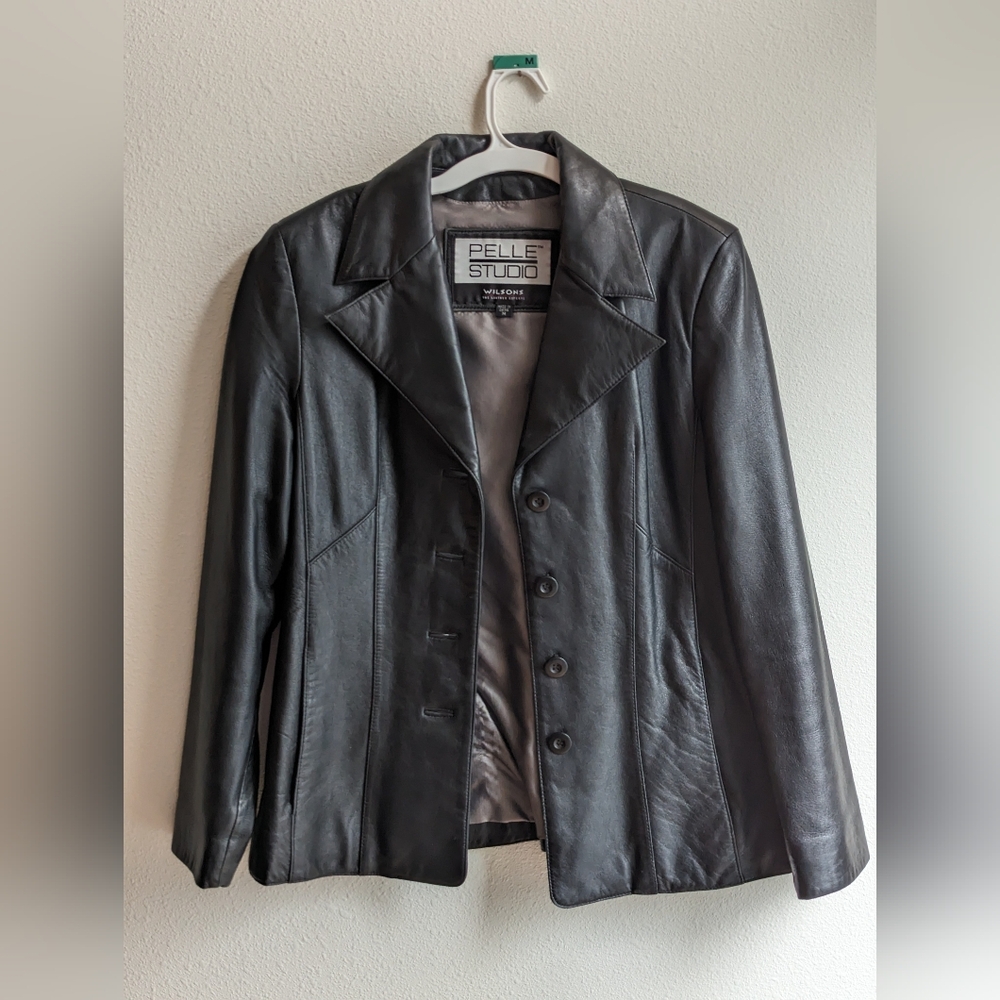 Wilsons Black Genuine Leather Blazer Jacket Size Medium